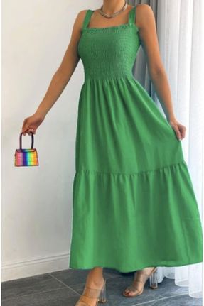 لباس سبز زنانه بافت بافت طرح گلدار رگولار بند دار کد 331591180