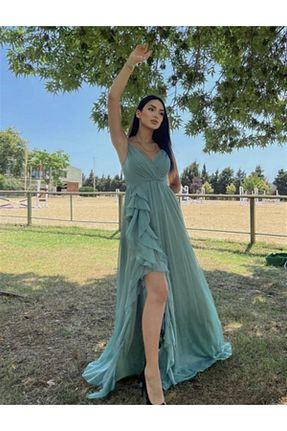 لباس مجلسی و فارغ التحصیلی سبز زنانه شیفون YAREN GENÇ - کد 738090443