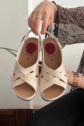صندل بژ زنانه پاشنه پر ShoesBag - کد 834243569