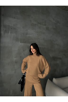 ست بالاتنه و پائین تنه قهوه ای زنانه بافتنی GIA - ART - کد 803420888