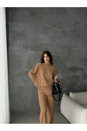 ست بالاتنه و پائین تنه قهوه ای زنانه بافتنی GIA - ART - کد 803420888