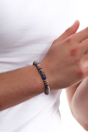 دستبند جواهر قهوه ای مردانه سنگ طبیعی LABALABA - کد 3808788