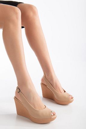 کفش پاشنه بلند پر بژ زنانه پاشنه متوسط (5-9 سانتی متر) Lanina - کد 802325326