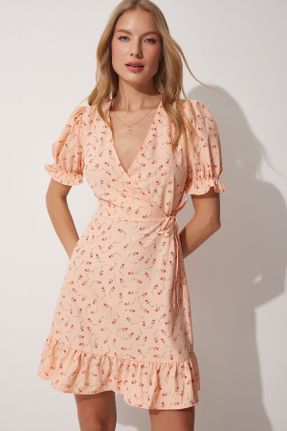لباس صورتی زنانه بافتنی پلی استر طرح گلدار آستین-کوتاه کد 844400536