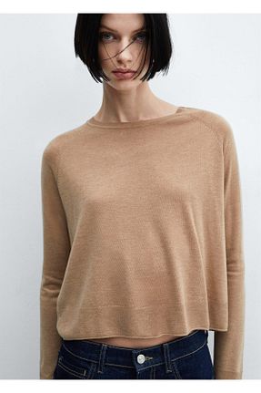 پلیور قهوه ای زنانه ساده MANGO - کد 839630564