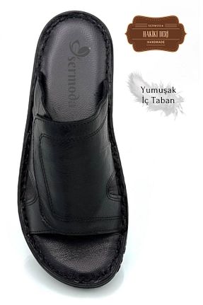 دمپائی مشکی مردانه چرم خالص Moda Anna - کد 846005741