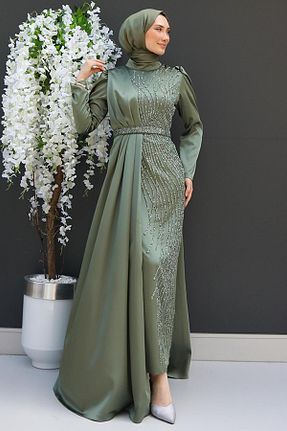 لباس مجلسی حجاب خاکی زنانه یقه ایستاده giz astore - کد 846157442