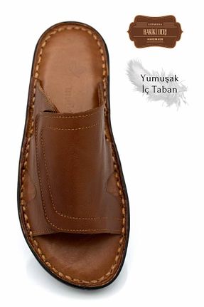 دمپائی قهوه ای مردانه چرم خالص Moda Anna - کد 846010464