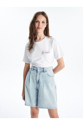 شلوارک و برمودا آبی زنانه اورسایز LC Waikiki - کد 836869754
