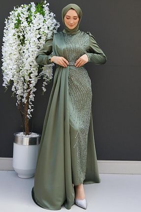 لباس مجلسی حجاب خاکی زنانه یقه ایستاده giz astore - کد 846157442