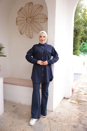 ست بالاتنه و پائین تنه سرمه ای زنانه بافت BurcuFashion - کد 846151629
