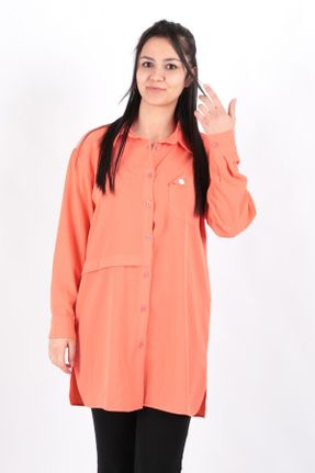 پیراهن نارنجی زنانه رگولار یقه پیراهنی کد 812138448