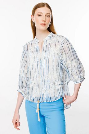 بلوز آبی زنانه طرح دار Ekol - کد 846223011