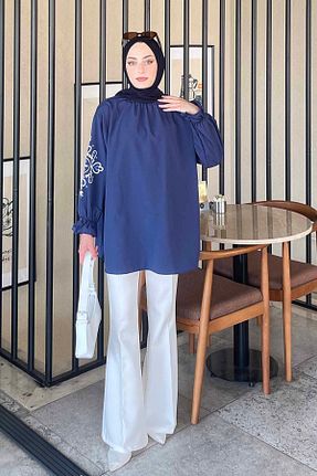 تونیک حجاب سرمه ای زنانه پنبه پلی استر lamelif - کد 846234843