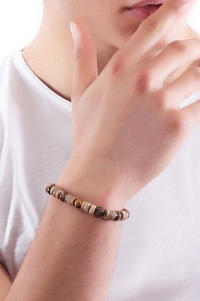 دستبند جواهر قهوه ای مردانه سنگ طبیعی LABALABA - کد 3808924