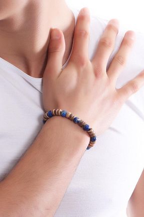 دستبند جواهر قهوه ای مردانه سنگ طبیعی LABALABA - کد 3808788