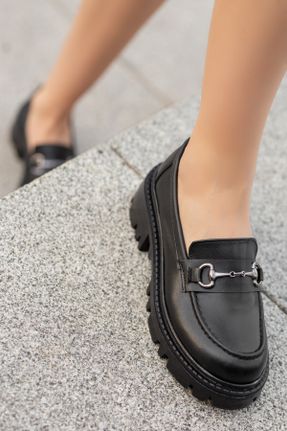 کفش لوفر مشکی زنانه چرم مصنوعی پاشنه کوتاه ( 4 - 1 cm ) کد 777074952