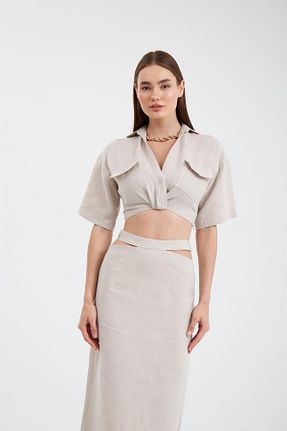 دامن بژ زنانه پارچه NOK İSTANBUL - کد 716472278