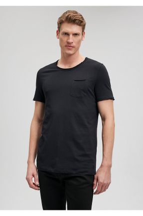 تی شرت مشکی مردانه Fitted یقه گرد پنبه (نخی) تکی بیسیک کد 3143865