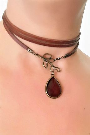 چوکر قهوه ای چرم خالص LADYMİRAGE - کد 694667078