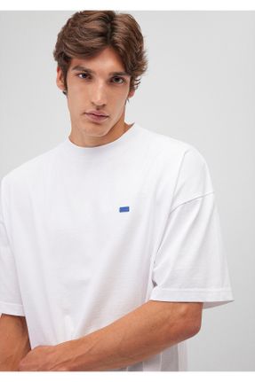 تی شرت سفید مردانه ریلکس یقه گرد پنبه (نخی) کد 810719834