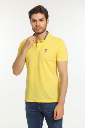 تی شرت زرد مردانه اسلیم فیت یقه قاضی جوان کد 125619376