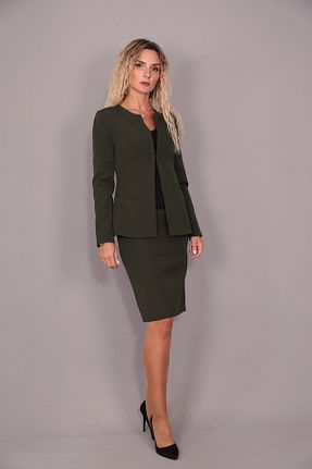 کت و شلوار خاکی زنانه یقه کتی ÖNDER ÖZSOY - کد 759391883