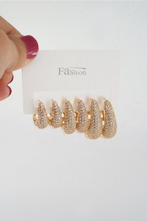 گوشواره استیل (فولاد) طلائی زنانه استیل (فولاد) By Zeyna Aksesuar - کد 845706324
