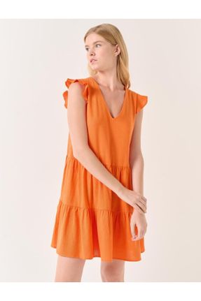 لباس نارنجی زنانه بافتنی مخلوط کتان کد 760952536