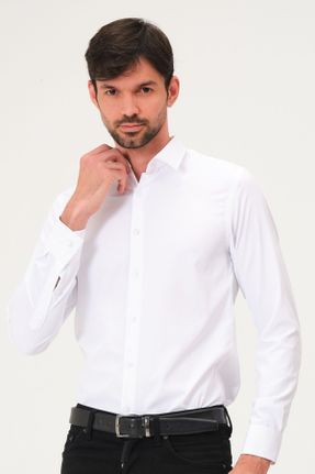 پیراهن سفید مردانه اسلیم فیت یقه پیراهنی ساتن کد 829584898