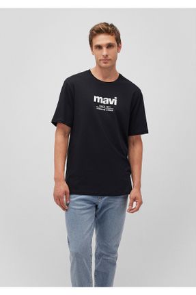 تی شرت مشکی مردانه رگولار یقه گرد پنبه (نخی) تکی بیسیک کد 225021773
