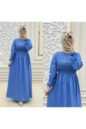 لباس آبی زنانه اسلیم فیت بافتنی مخلوط کتان کد 807001741