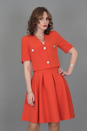 کت و شلوار نارنجی زنانه یقه کتی ÖNDER ÖZSOY - کد 247657745