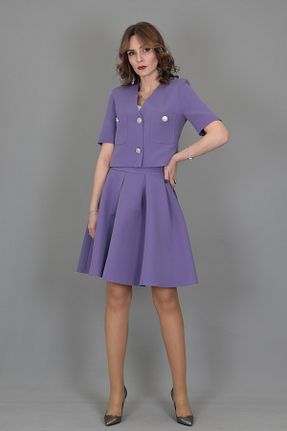 کت و شلوار بنفش زنانه یقه کتی ÖNDER ÖZSOY - کد 247665267
