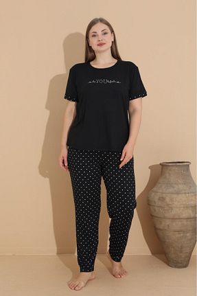 ست لباس راحتی سایز بزرگ مشکی زنانه طرح دار Temporium - کد 845900009