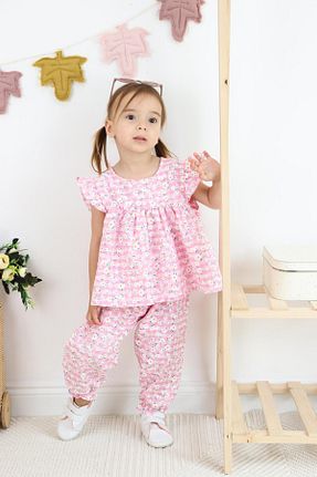 ست بالاتنه و پائین تنه صورتی بچه گانه بافتنی MiaBaby - کد 844489019