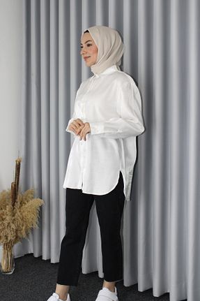 پیراهن سفید زنانه یقه پیراهنی MADASH - کد 846400503