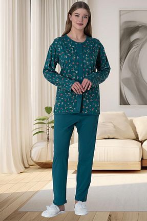 ست لباس راحتی سایز بزرگ سبز زنانه گلدار By Mecit Pijama - کد 846467055