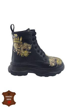 بوت مشکی زنانه چرم طبیعی پاشنه ساده پاشنه متوسط ( 5 - 9 cm ) Gore-Tex کد 784558899