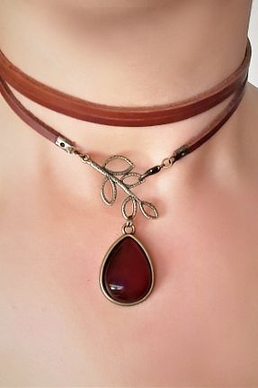چوکر قهوه ای چرم خالص LADYMİRAGE - کد 694667078