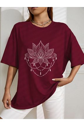تیشرت سایز بزرگ زرشکی زنانه 2 تایی aynewmoda - کد 840338978