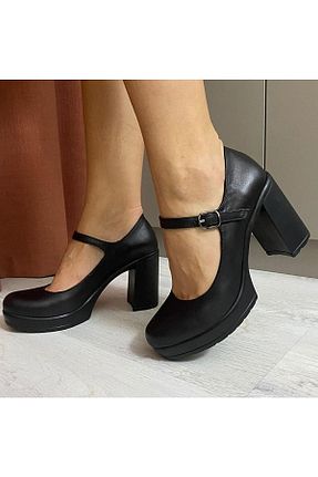 کفش پاشنه بلند کلاسیک مشکی زنانه چرم خالص Kesim Shoes - کد 349819534