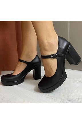 کفش پاشنه بلند کلاسیک مشکی زنانه چرم خالص Kesim Shoes - کد 349819534