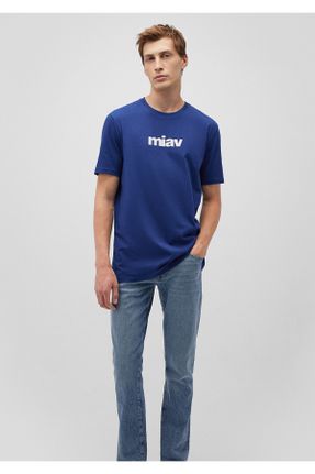 تی شرت آبی مردانه رگولار یقه گرد پنبه (نخی) تکی بیسیک کد 684092731