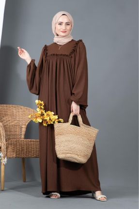 لباس قهوه ای زنانه اورسایز بافتنی پنبه - پلی استر کد 702001909