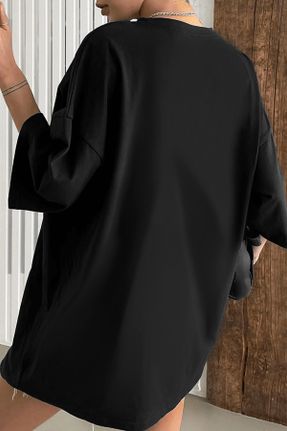 تی شرت مشکی زنانه اورسایز یقه گرد پنبه (نخی) تکی بیسیک کد 650181213