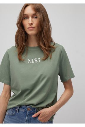 تی شرت سبز زنانه رگولار یقه گرد پنبه (نخی) تکی بیسیک کد 845048558