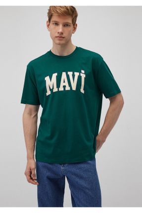 تی شرت سبز مردانه ریلکس یقه گرد پنبه (نخی) تکی کد 844016814