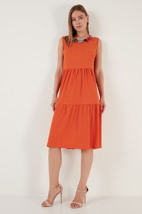 لباس نارنجی زنانه بافتنی مخلوط پلی استر راحت کد 727811108