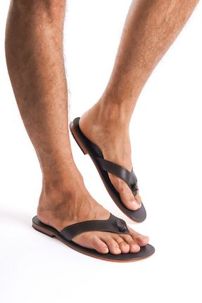 دمپائی قهوه ای مردانه چرم خالص DaphneSandals - کد 846716911